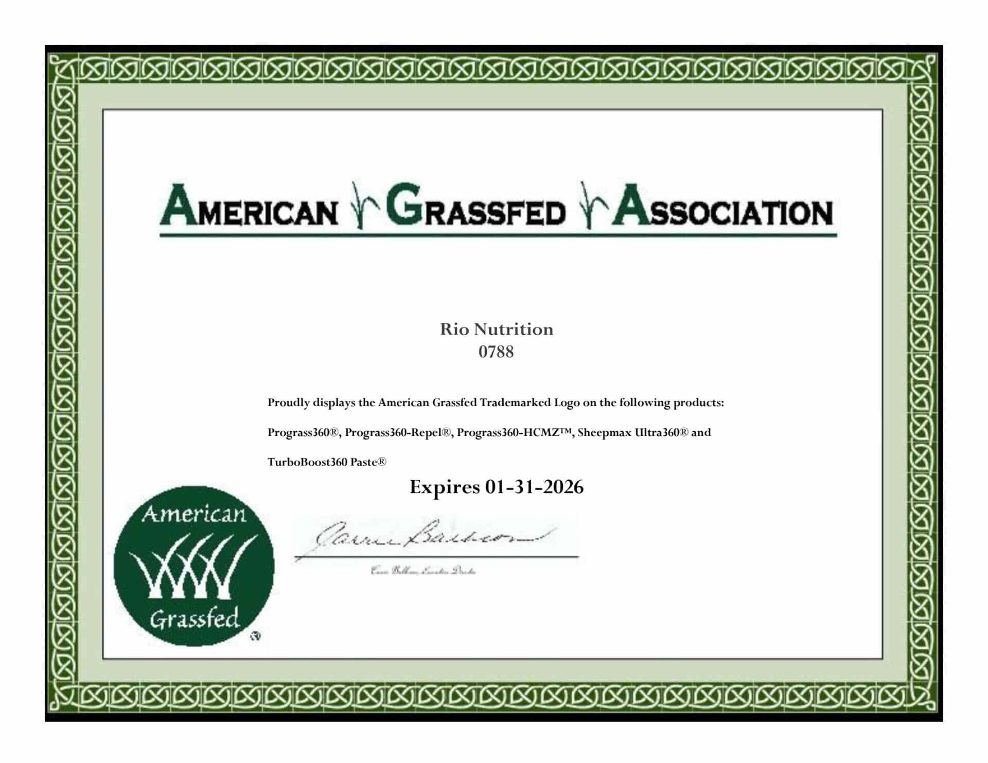 AGA Certificate Exp 1.31.26
